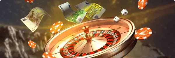 Grafica promozionale di Alpino Casino con roulette e banconote
